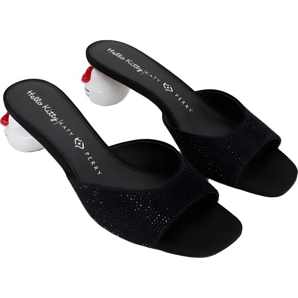 Hello Kitty x Katy Perry Rhinestone Heeled Slide Sandals Black Women 11M - Picture 4 of 6